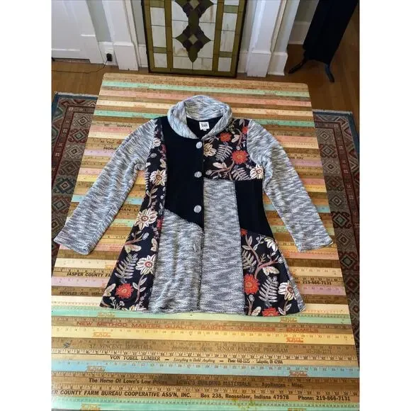 Anthropologie Luii S Button Front Mixed Media Jacket Cardigan Floral/ Knit Boho - Picture 12 of 14
